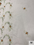 French Scalloped Border Pattern Floral Embroidered Tulle - Cream / Green / Orange