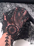 Exotic Fine Lace with Guipure Lace Borders - Black
