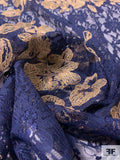 Double Border Pattern Floral Embroidered Lace - Navy Blue / Soft Rose Gold