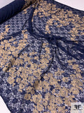 Double Border Pattern Floral Embroidered Lace - Navy Blue / Soft Rose Gold