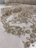 Victorian Floral Embroidered Tulle with Light Cording - Silver / Light Grey