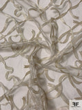 Ribbon Pattern Embroidered Tulle with Light Cording - Silver / Light Grey