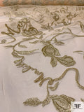 Marchesa Whimsical Floral Embroidered Tulle with Light Cording - Gold / Nude