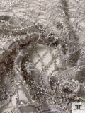 Victorian Floral Embroidered Tulle with Beading - Grey / Silver