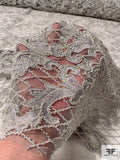 Victorian Floral Embroidered Tulle with Beading - Grey / Silver