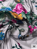 Romantic Floral Vine Fine Embroidered Tulle - Multicolor / Black