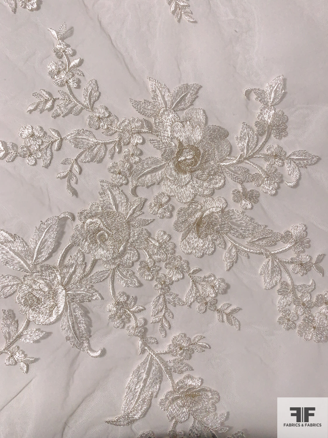 Floral Bouquets Fine Embroidered Tulle - Off-White