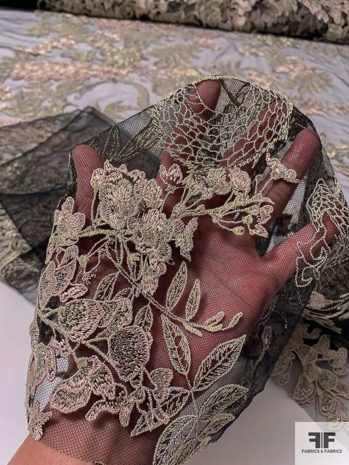 Patterned Tulle Exotic Border Pattern Embroidered Tulle with 3D Tulle Appliqué Petals ...