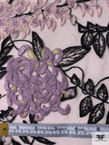 Exotic Border Pattern Embroidered Tulle with 3D Tulle Appliqué Petals - Lilac / Ballet Slipper / Gold / Black