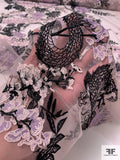 Exotic Border Pattern Embroidered Tulle with 3D Tulle Appliqué Petals - Lilac / Ballet Slipper / Gold / Black