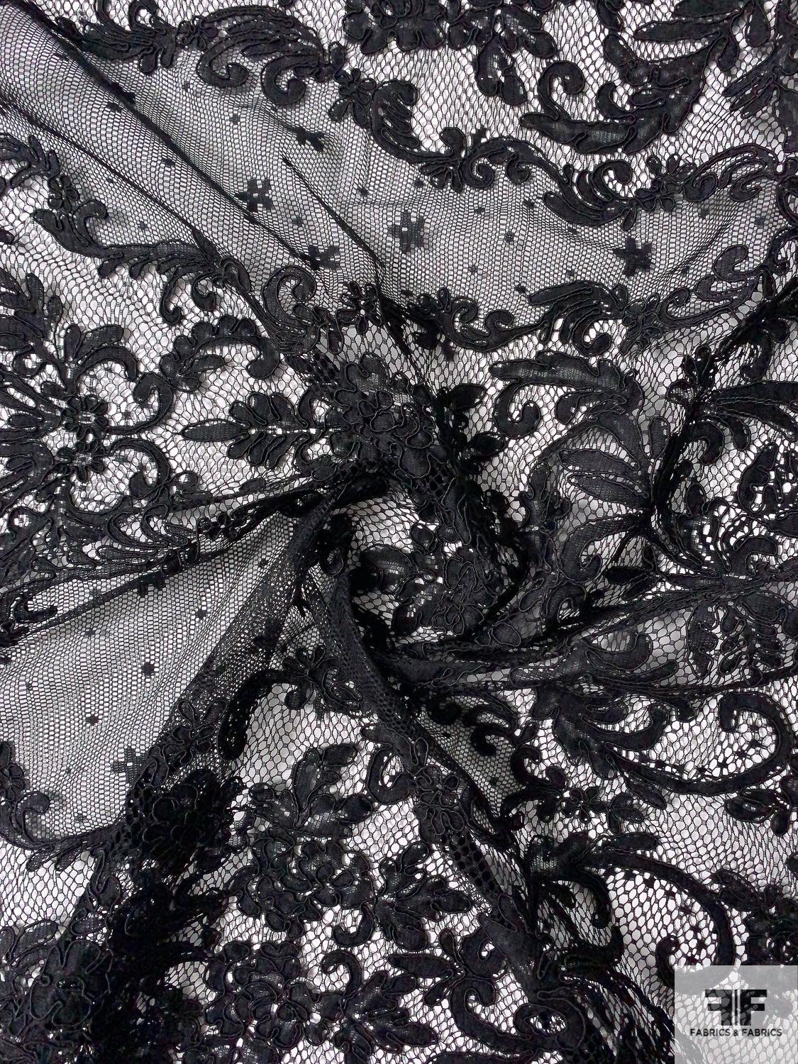 Victorian Design Corded Lace - Black - Fabric by the Yard Victorian Design Corded Lace - Black - Fabric by the Yard