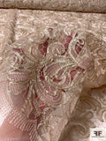 Double Border Pattern Ribbon and Embroidered Tulle - Tan