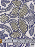 Double Scalloped Floral Embroidered Tulle with Metallic Detailing - French Violet / Silver