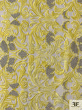 Double Scalloped Floral Embroidered Tulle with Metallic Detailing - Soft Yellow / Silver