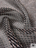 Horizontal Metallic Striped Textured Embroidered Organza - Black / Silver / Rose Gold