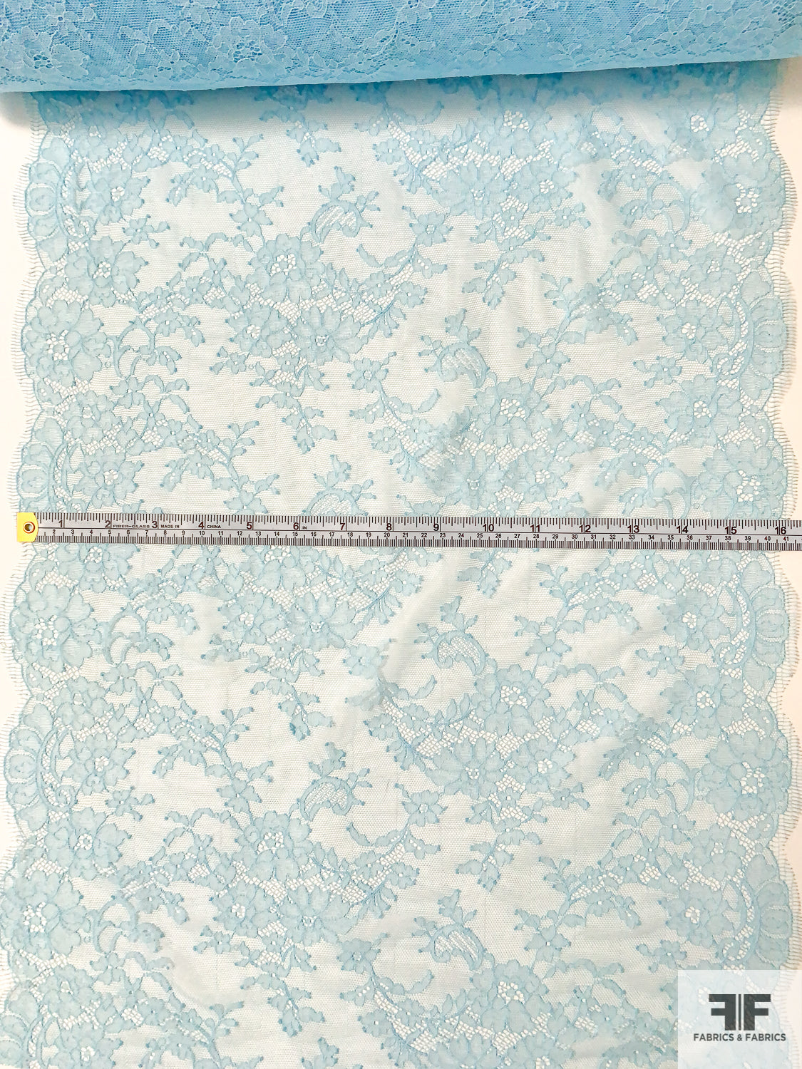 French Floral Chantilly Lace Trim Strip - Light Blue - Lace by the Strip