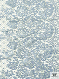 Floral Border Pattern Leavers Lace Trim - Shiny Periwinkle Blue