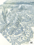 Floral Border Pattern Leavers Lace Trim - Shiny Periwinkle Blue