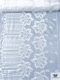 French Vintage Floral Striped Chantilly Lace Trim - Diamond White