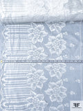 French Vintage Floral Striped Chantilly Lace Trim - Diamond White