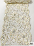 French Floral Chantilly Lace and Sequined Trim - Off-White / Gold / Iridescent Cream