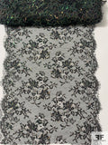 French Floral Chantilly Lace Trim with Iridescent Lurex Detailing - Black / Multicolor Lurex