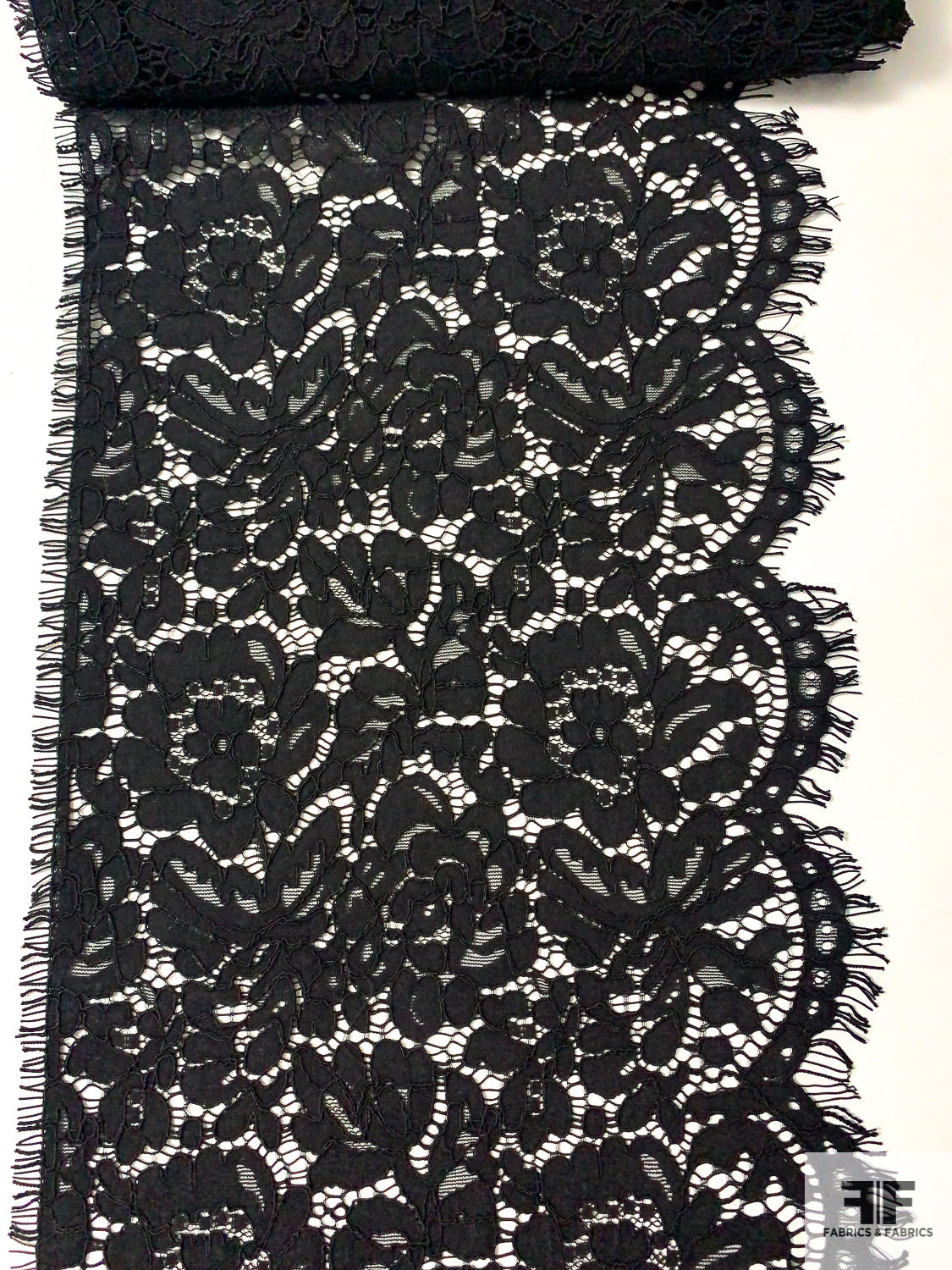 Black Floral Corded Edge Lace No 506