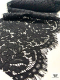 Single-Scalloped Floral Fine Corded Lace Trim Strip - Black