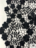 Single-Scalloped Floral Guipure Lace Trim - Black
