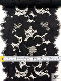 French Double-Scalloped Floral Raschel Lace Trim - Black