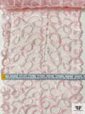 Swirl Design Embroidered Stretch Tulle Trim - Light Pink