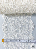 Double-Scalloped Floral Corded Lace Trim with Aurora Borealis Thread Detailing - Off-White