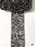 Exotic Floral Corded Lace Trim - Black / Off-White