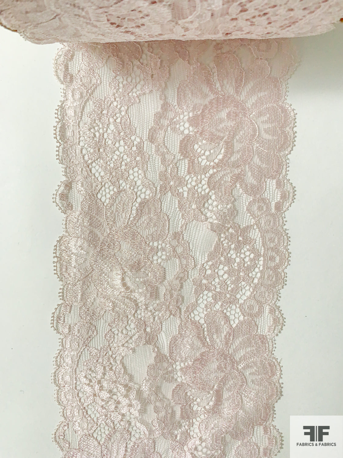Double-Scalloped Floral Leavers Lace Trim - Muted Light Pink - Fabric by  the Yard