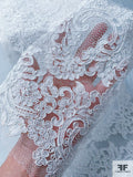 Double-Scalloped Regal Floral Corded Lace Trim - Off-White