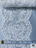 French Double-Scalloped Floral Fine Alencon Lace Trim - White