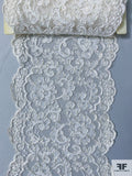 Double-Scalloped Floral Corded Lace Trim - Off-White / Aurora Borealis