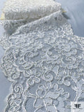 Double-Scalloped Floral Corded Lace Trim - Off-White / Aurora Borealis