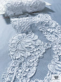 French Double-Scalloped Floral Alencon Lace Trim - White