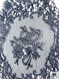 French Floral Fine Chantilly Lace Trim - Navy