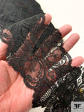 French Paisley Leaf Chantilly Lace Trim - Black