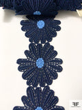 Sunflowers Guipure Lace Trim - Navy / Light Blue