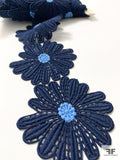 Sunflowers Guipure Lace Trim - Navy / Light Blue