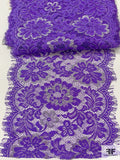 Double-Scalloped and Eyelash Floral Leavers Lace Trim - Purple / Silver