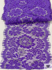 Double-Scalloped and Eyelash Floral Leavers Lace Trim - Purple/Silver