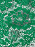 Double-Scalloped and Eyelash Floral Leavers Lace Trim - Kelly Green / Silver