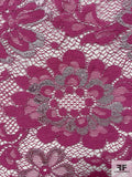 Double-Scalloped and Eyelash Floral Leavers Lace Trim - Boysenberry / Silver