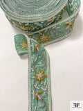 Floral Embroidered and Pearl Beaded Silk Organza Trim - Aquamarine / Gold / Silver / White