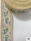Funky Embroidered and Beaded Organza Silk Blend Trim - Pastel Yellow / Lavender / Turquoise