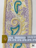 Funky Embroidered and Beaded Organza Silk Blend Trim - Pastel Yellow / Lavender / Turquoise